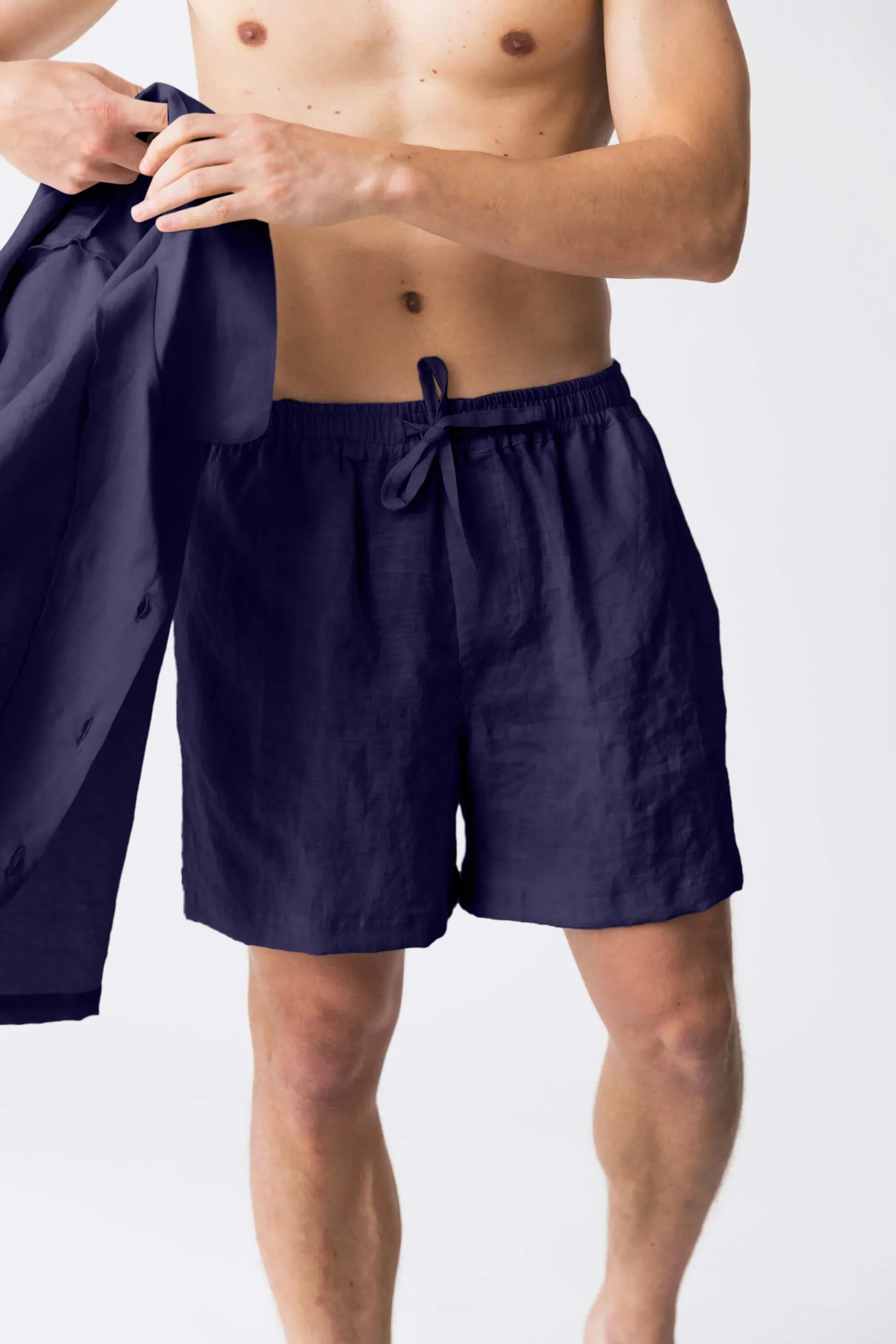 Men's linen pajama shorts night blue - Emanuel
