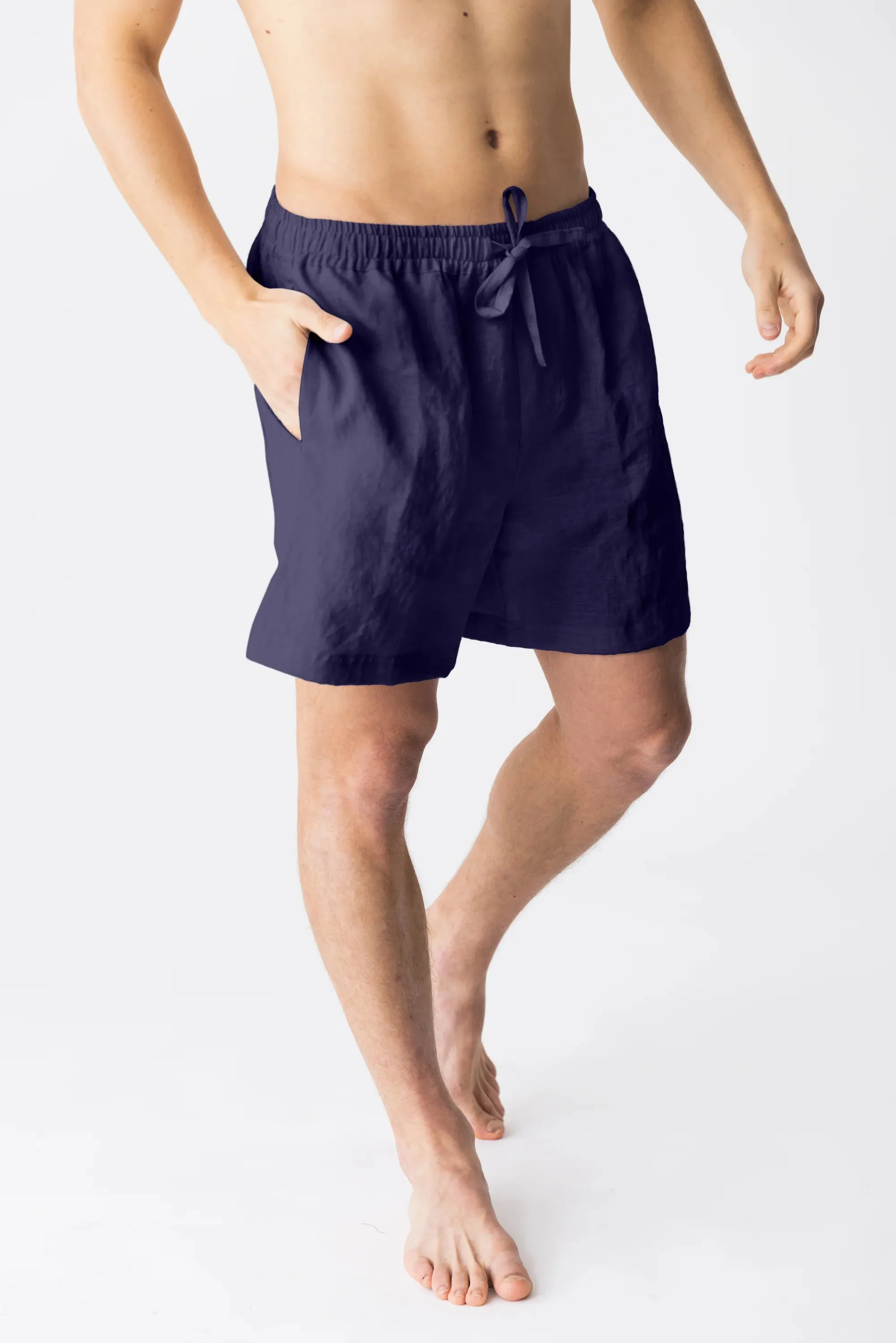 Men's linen pajama shorts night blue - Emanuel