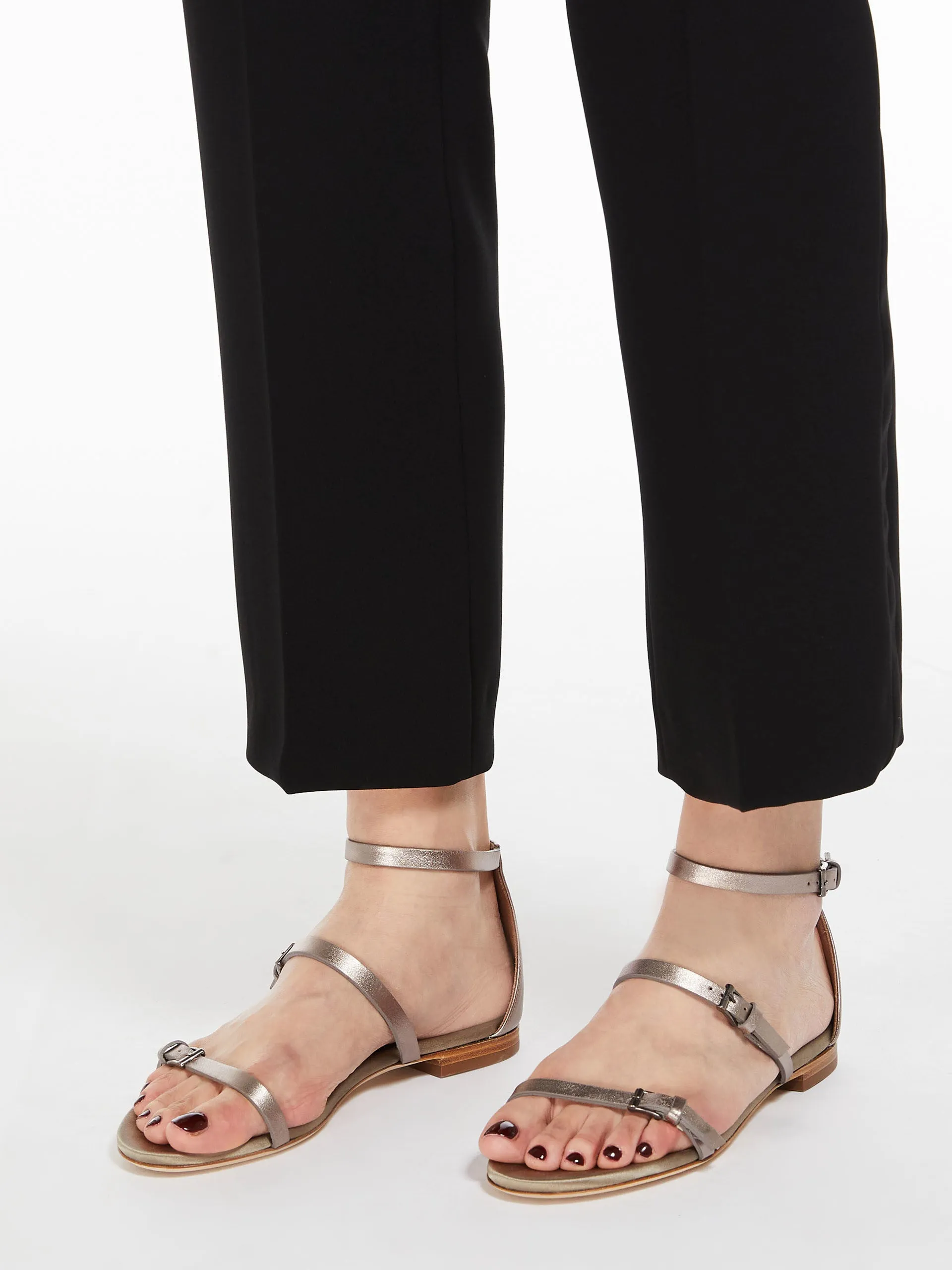Metallic nappa leather flat sandals