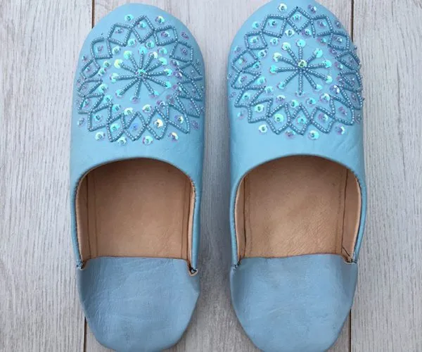 MOROCCAN BABOUCHE SLIPPERS BABY BLUE-SEQUINS