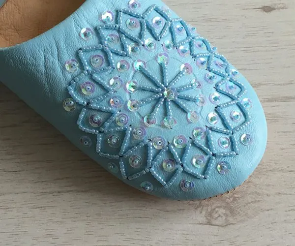 MOROCCAN BABOUCHE SLIPPERS BABY BLUE-SEQUINS