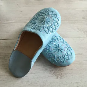 MOROCCAN BABOUCHE SLIPPERS BABY BLUE-SEQUINS