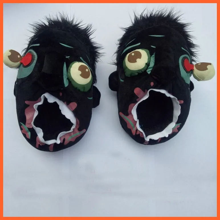 Plush Ravenous Zombie Warm Slippers |  Funny Home Cartoon Winter Slippers