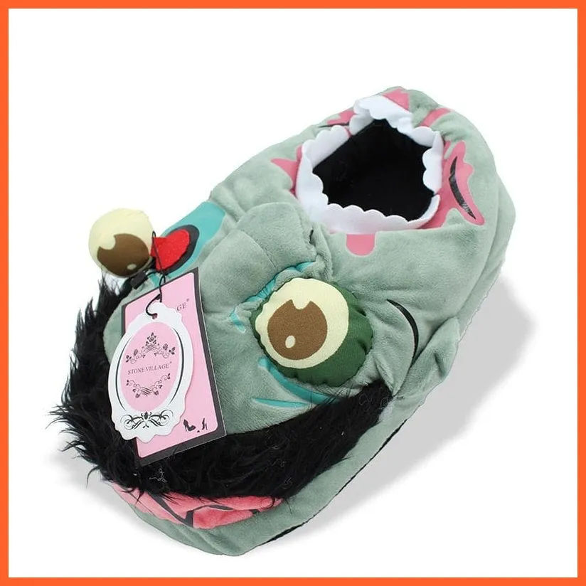 Plush Ravenous Zombie Warm Slippers |  Funny Home Cartoon Winter Slippers
