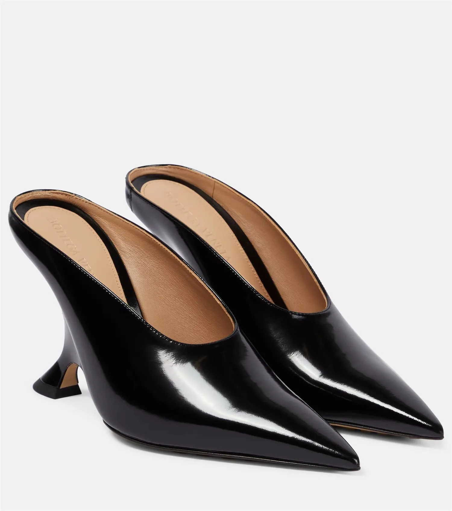 Pointed-Toe Shiny Patent Leather Wedge Sandals