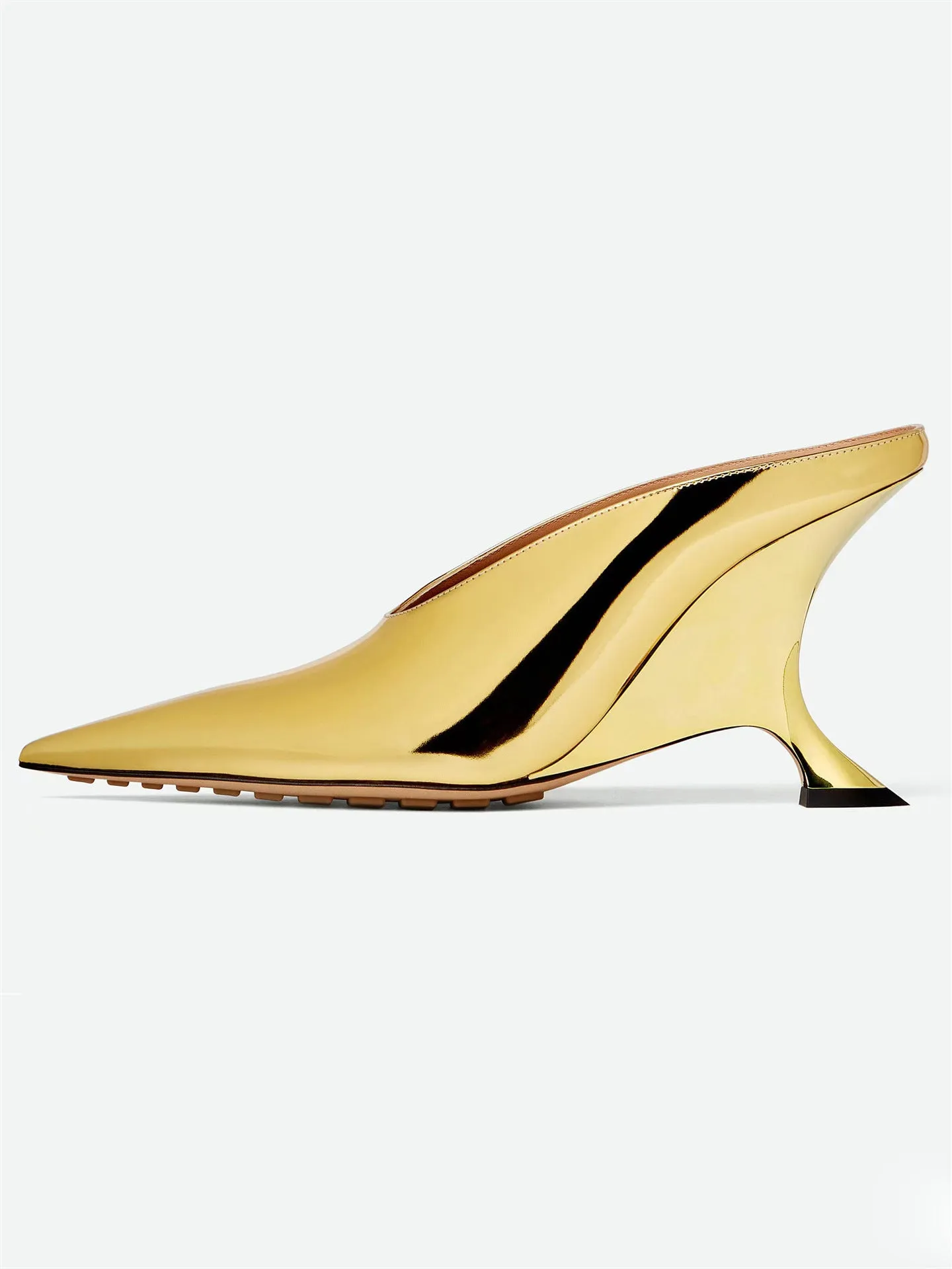 Pointed-Toe Shiny Patent Leather Wedge Sandals