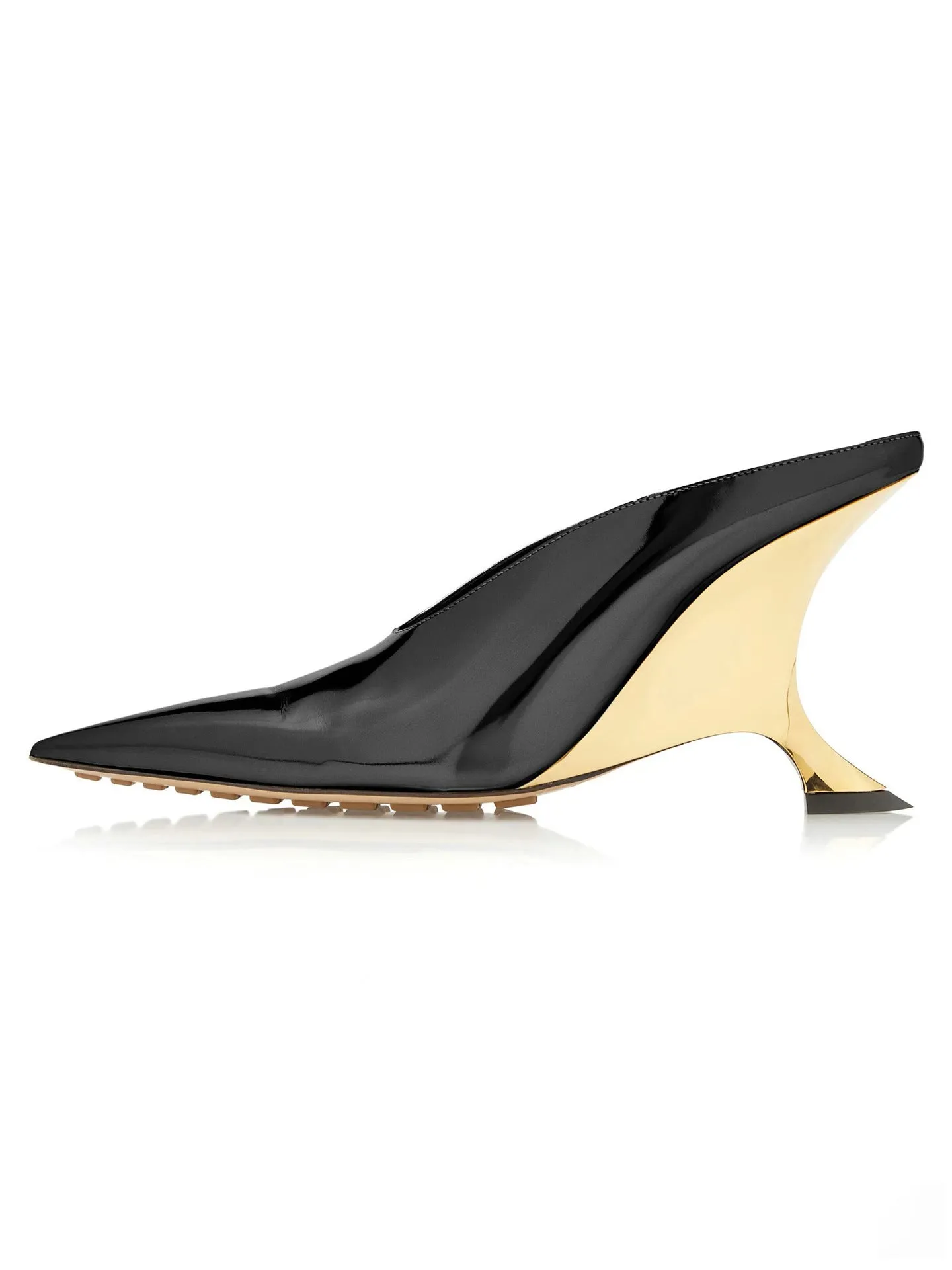 Pointed-Toe Shiny Patent Leather Wedge Sandals