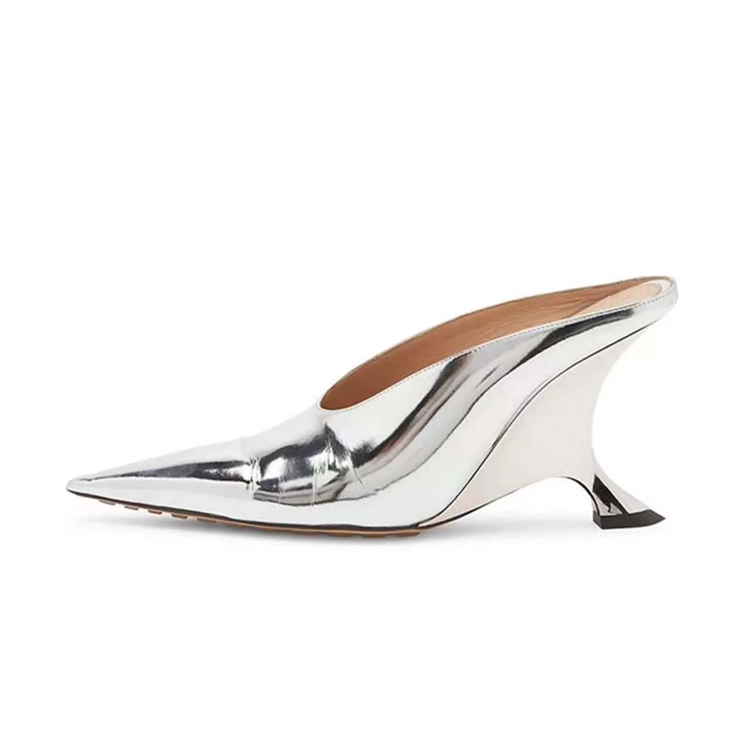 Pointed-Toe Shiny Patent Leather Wedge Sandals