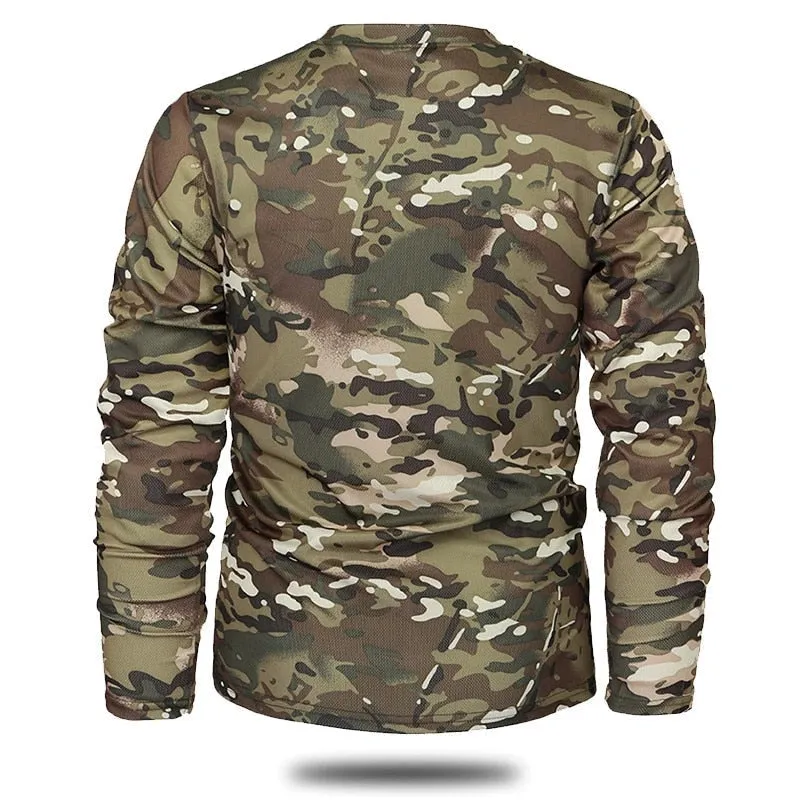 Quick-Drying Camouflage Long-Sleeve Tactical T-Shirt for Men - Outdoor Breathable Military Hunting Hiking Camping Clothing