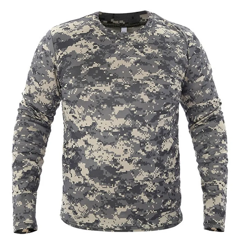 Quick-Drying Camouflage Long-Sleeve Tactical T-Shirt for Men - Outdoor Breathable Military Hunting Hiking Camping Clothing