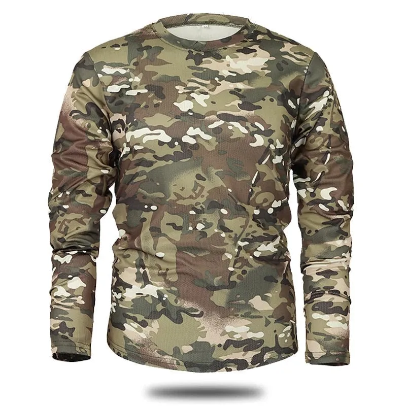 Quick-Drying Camouflage Long-Sleeve Tactical T-Shirt for Men - Outdoor Breathable Military Hunting Hiking Camping Clothing