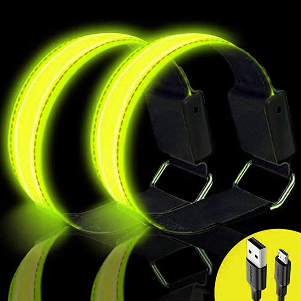 Rechargeable USB light-up armband for children / adults for sports / running / cycling (28-32cm) - Neon Yellow
