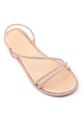 SANDALS WITH SHINY KNOT STRAPS-CHAMPAGNE