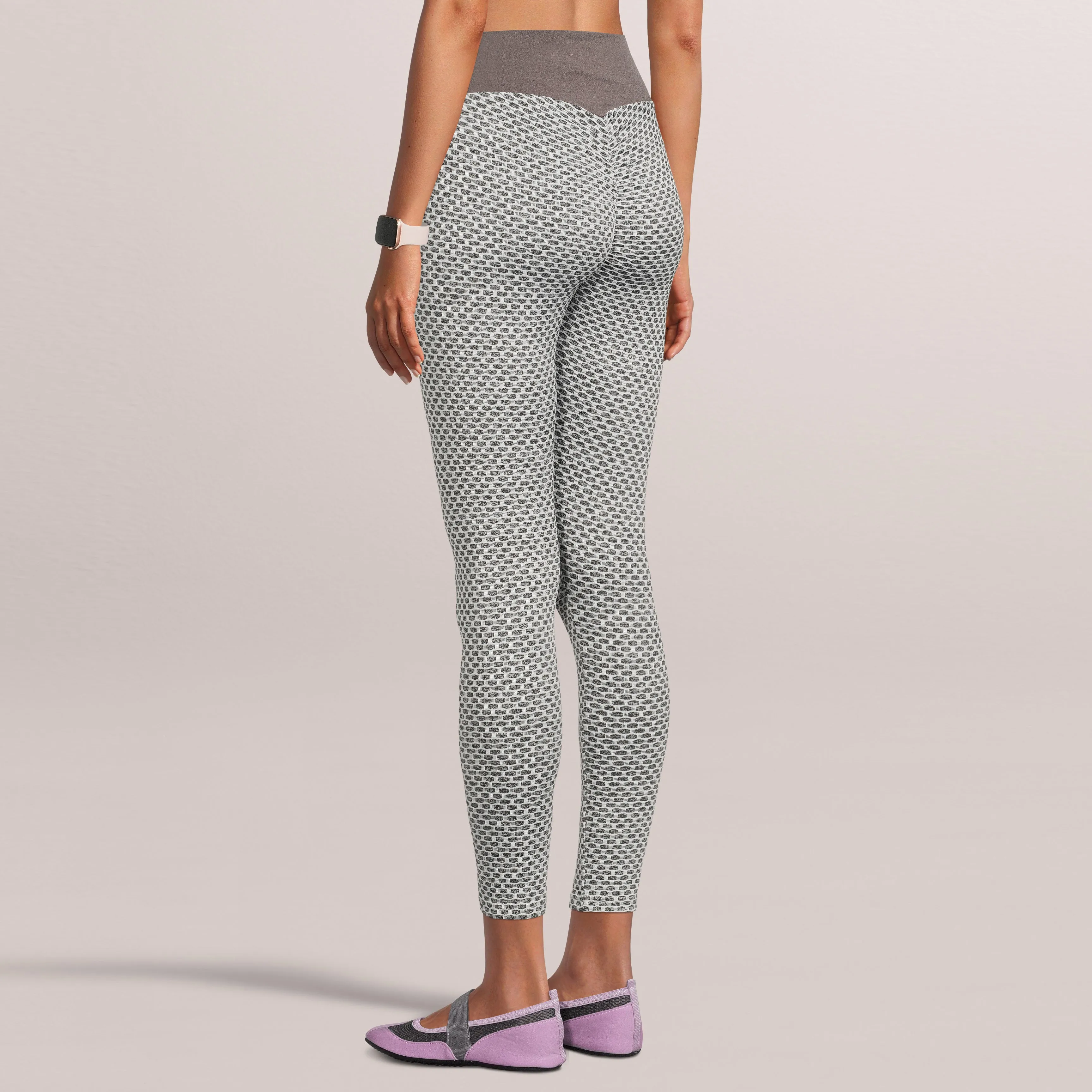 SOBEYO Legging Solid High Waisted Bubble Stretchable Fabric Gray