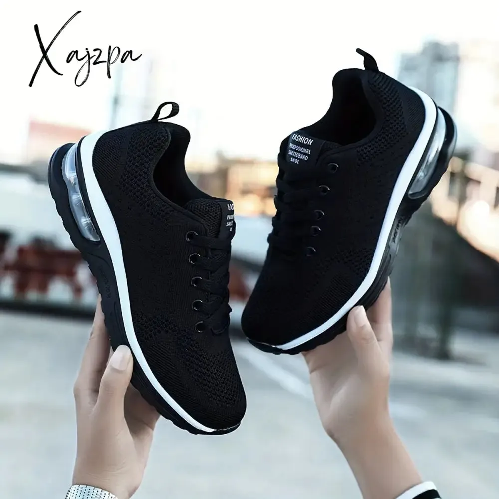 Spring & Summer Ready: Men's Solid Color Knitted Sneakers - Air-Cushioned, Lace-Up for Ultimate Comfort in Running & Gym Activities