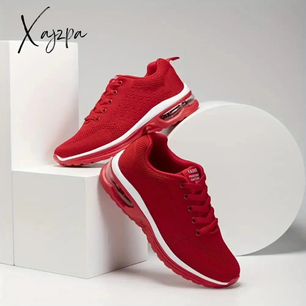 Spring & Summer Ready: Men's Solid Color Knitted Sneakers - Air-Cushioned, Lace-Up for Ultimate Comfort in Running & Gym Activities