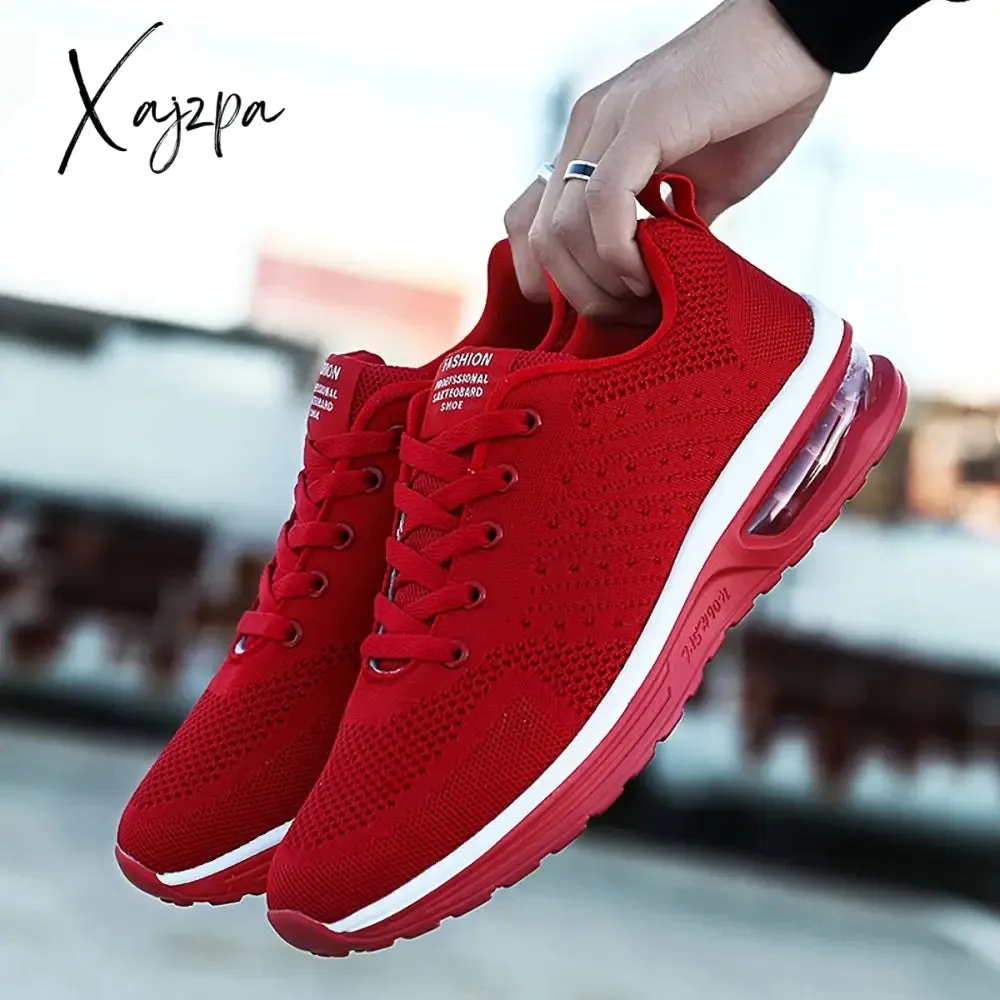 Spring & Summer Ready: Men's Solid Color Knitted Sneakers - Air-Cushioned, Lace-Up for Ultimate Comfort in Running & Gym Activities