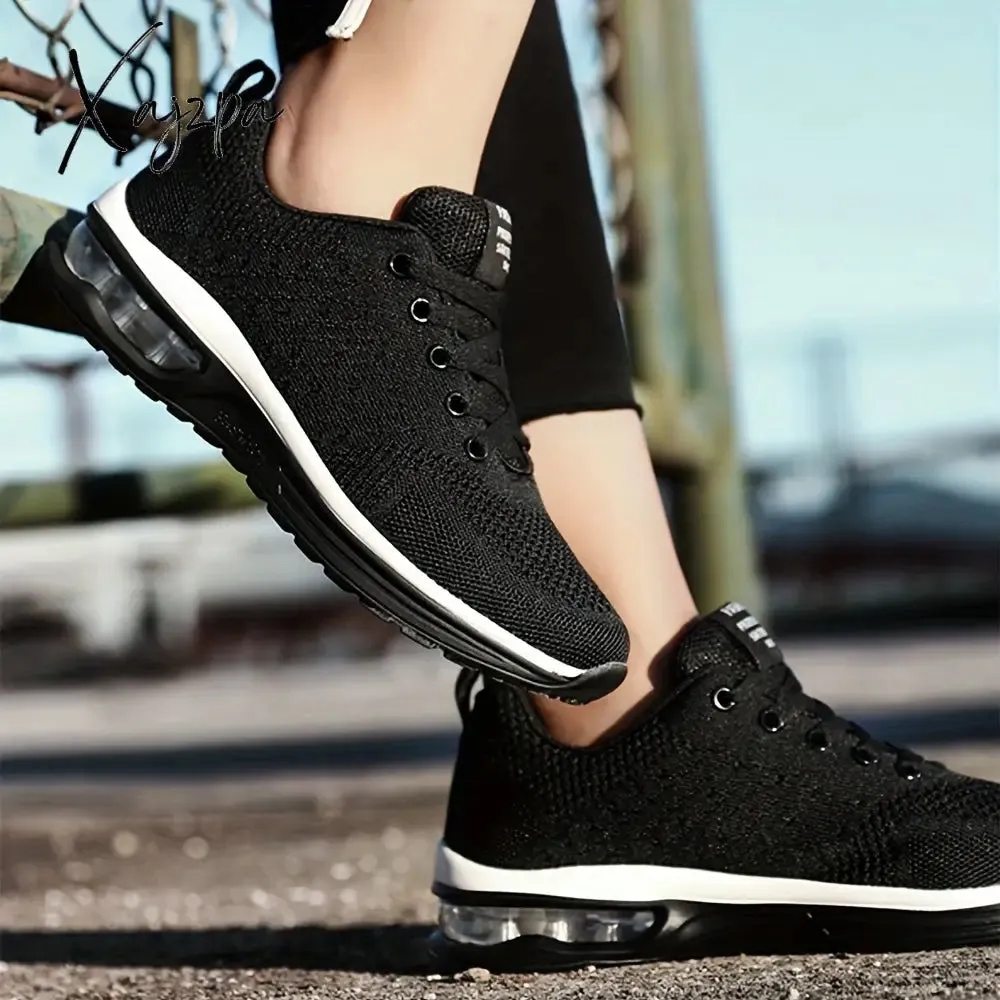 Spring & Summer Ready: Men's Solid Color Knitted Sneakers - Air-Cushioned, Lace-Up for Ultimate Comfort in Running & Gym Activities
