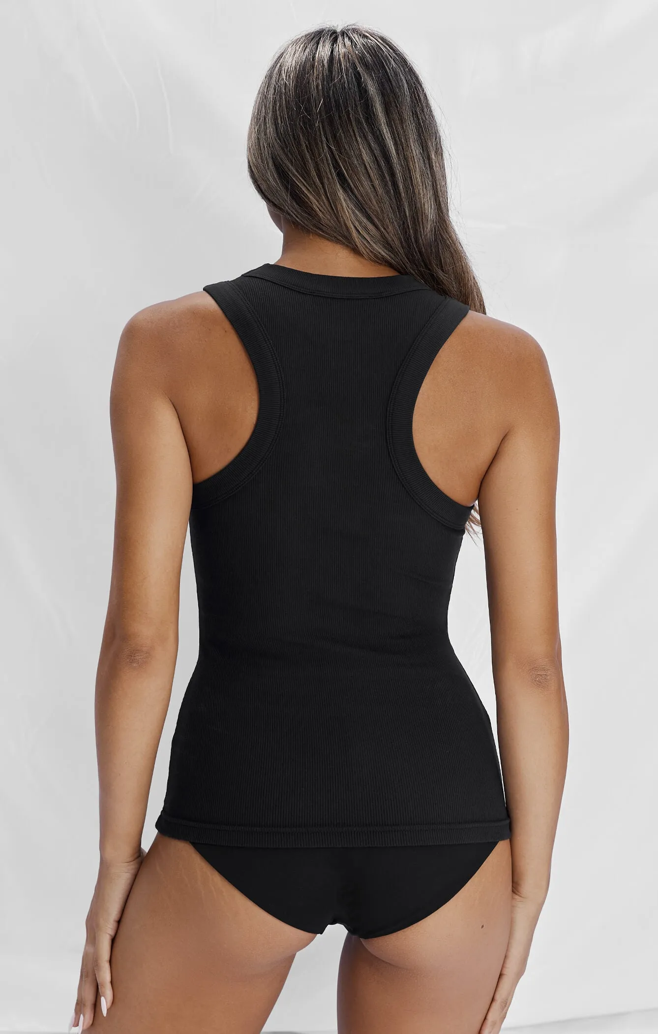 THE LUXE RIB HIGH NECK TANK - BLACK
