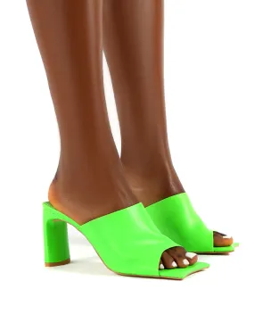 Vice PU Green Square Toe Block Heel Mules