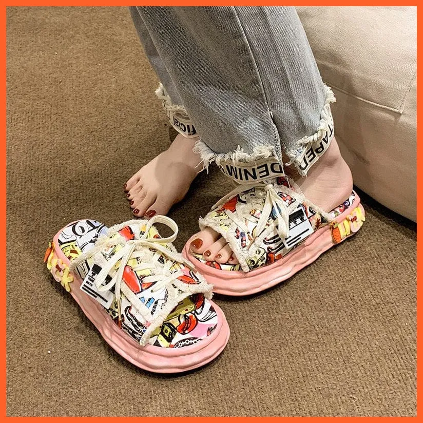 Women Summer Graffiti Slippers | Cool Flip Flops Street Sandals | Street Style Clogs