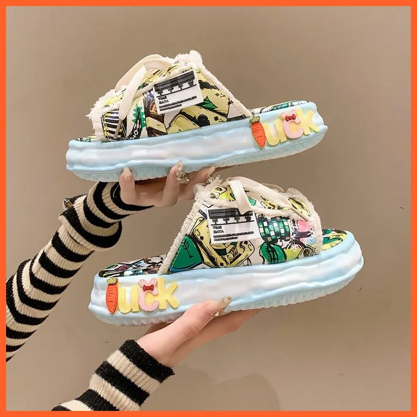 Women Summer Graffiti Slippers | Cool Flip Flops Street Sandals | Street Style Clogs