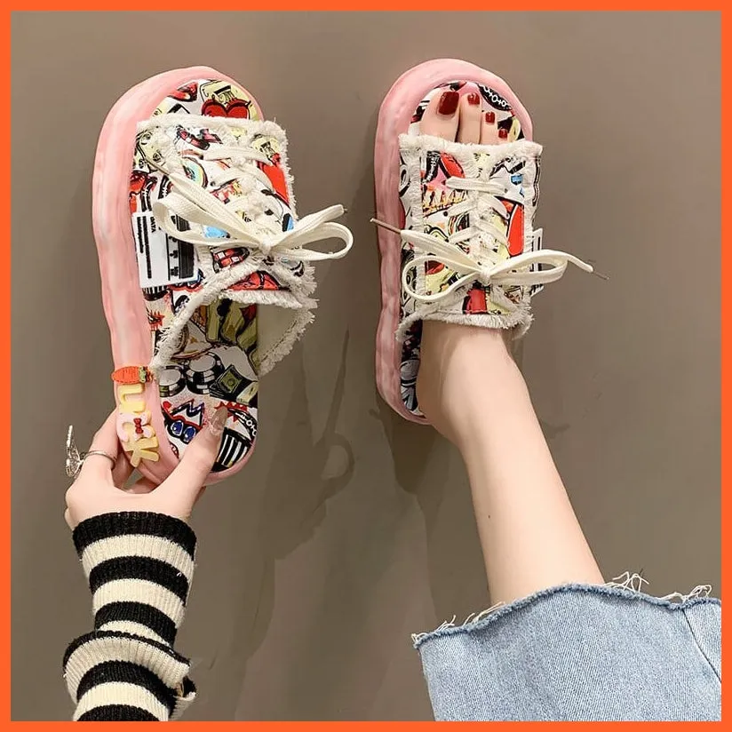 Women Summer Graffiti Slippers | Cool Flip Flops Street Sandals | Street Style Clogs
