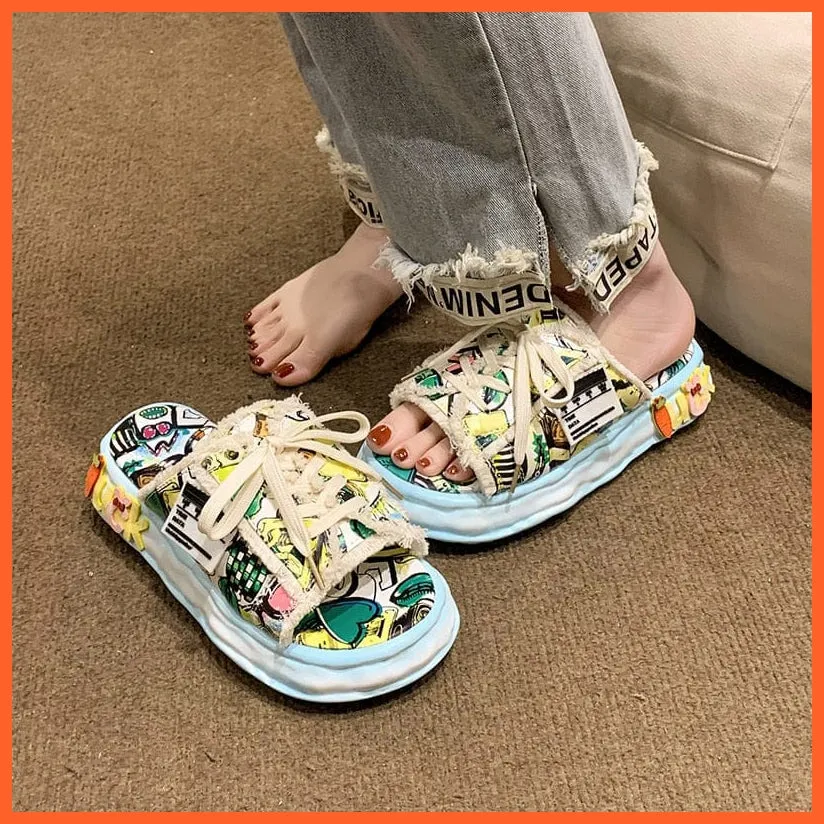 Women Summer Graffiti Slippers | Cool Flip Flops Street Sandals | Street Style Clogs