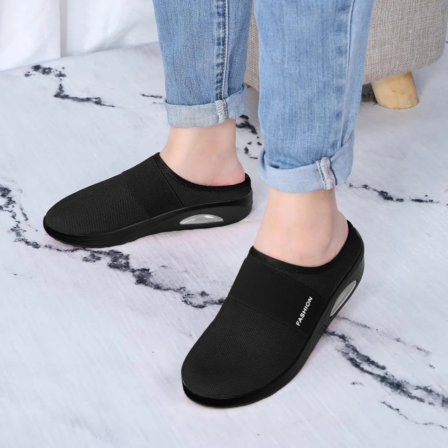 Women's Backless Walking Sneakers Summer Slip-on Tennis Shoes Womens Mesh Breathable Dress Casual Shoes Waterproof Sneakers Black Tennis Shoe White Loafers