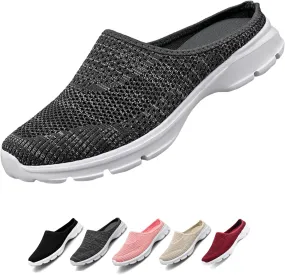 Women's Casual Slip on Half Shoes Breathable Arch Support Walking Mules Shoes Open Back Slip on Flats Non-Slip Sneakers Sandals
